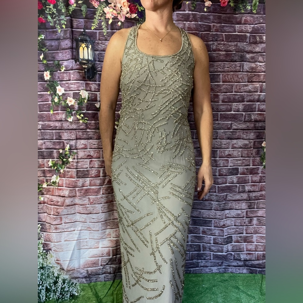 Gray Beaded Cross-Back Dress
